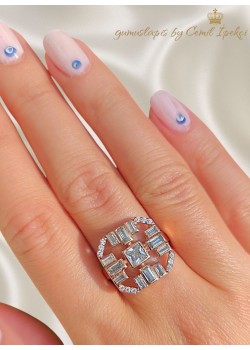 Baget Taşlı Kare Motif Gümüş Yüzük