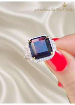 Ametist Taşlı Kare Motif Gümüş Yüzük 