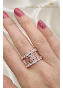 Baget Taşlı Çiçek Motif Gümüş Yüzük