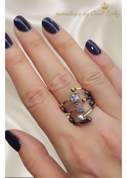 Sarı Siyah Gümüş Yüzük