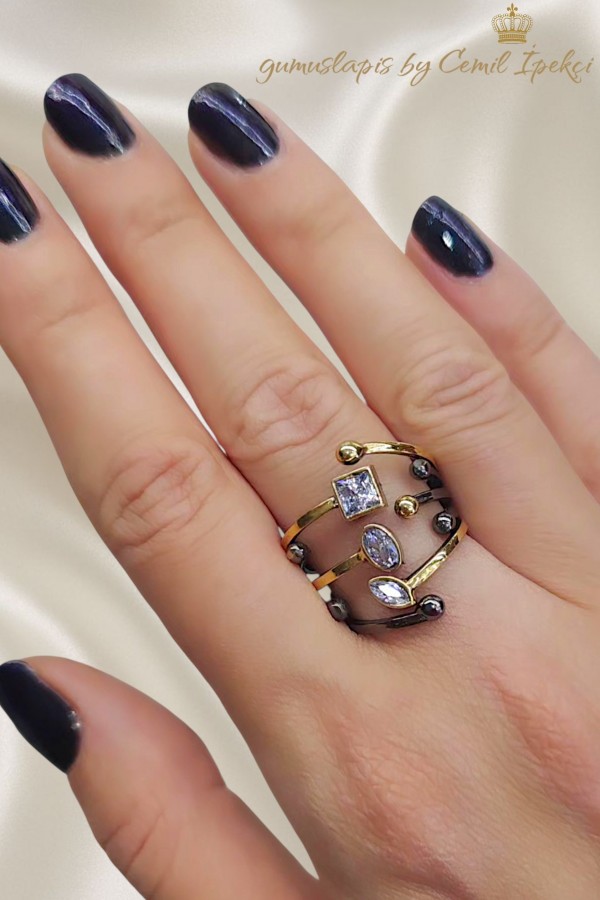 Sarı Siyah Gümüş Yüzük