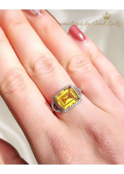 Lab Sarı Safir Taşlı Gümüş Yüzük 