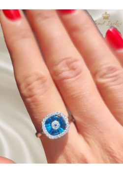 Cam Göz Nazar Boncuklu Gümüş Yüzük