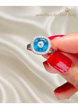 Cam Göz Nazar Boncuklu Gümüş Yüzük