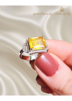 Lab Sarı Safir Taşlı Gümüş Yüzük 