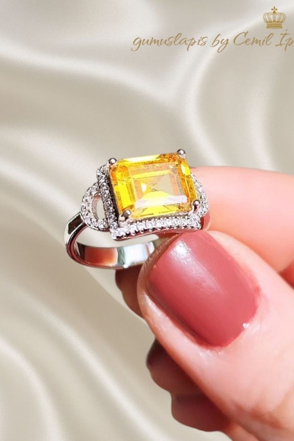 Lab Sarı Safir Taşlı Gümüş Yüzük 