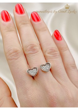 İki Kalp Motif Gümüş Yüzük