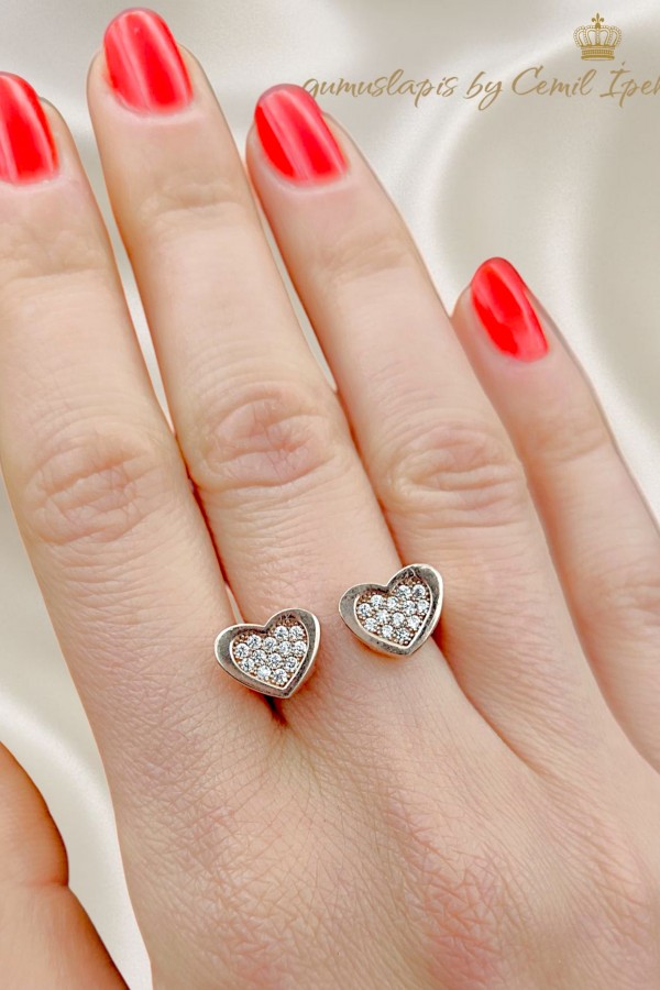 İki Kalp Motif Gümüş Yüzük