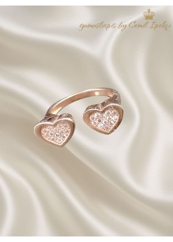 İki Kalp Motif Gümüş Yüzük