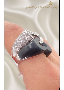 İkili Kalp Motif Onix Taşlı Gümüş Yüzük