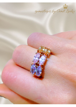 Morganit, Ametist ve Lab Topaz Taşlı Gümüş Yüzük