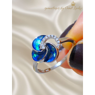 Opal Taşlı Çiçek Motif Gümüş Yüzük 