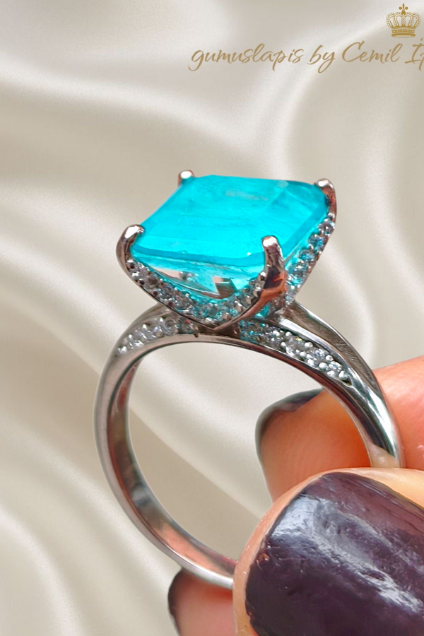 Lab Paraiba Turmalin Taşlı Gümüş Yüzük 