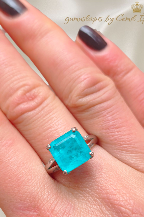 Lab Paraiba Turmalin Taşlı Gümüş Yüzük 