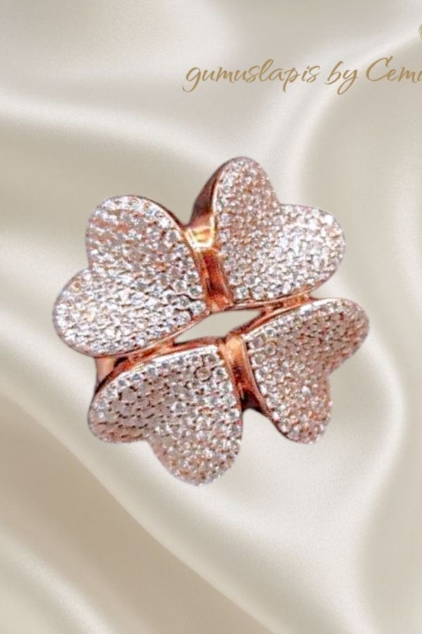 Yonca Motif Gümüş İri Yüzük