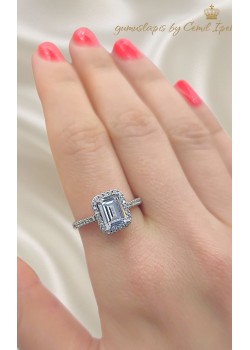 Dikdörtgen Baget Taşlı Gümüş Tektaş Yüzük