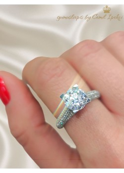 Laboratuvar Pırlantası Taşlı Gümüş Tektaş Yüzük 