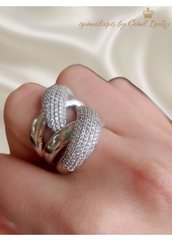 Sarmal Motif Laboratuvar Pırlantası Taşlı gümüş İri Yüzük