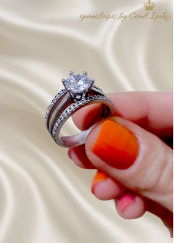 Laboratuvar Pırlantası Taşlı Kendinden Üç Sıra Gümüş Yüzük 