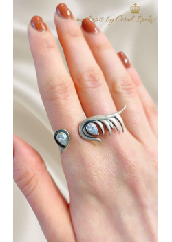 Kuvars Taşlı Baykuş Motif Gümüş Yüzük