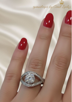 Göz Motif Ortası Taşlı Tektaş Gümüş Yüzük