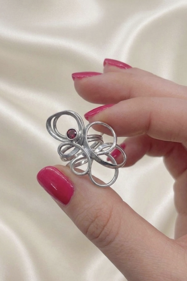 Çiçek Motif Gümüş Yüzük Serisi 