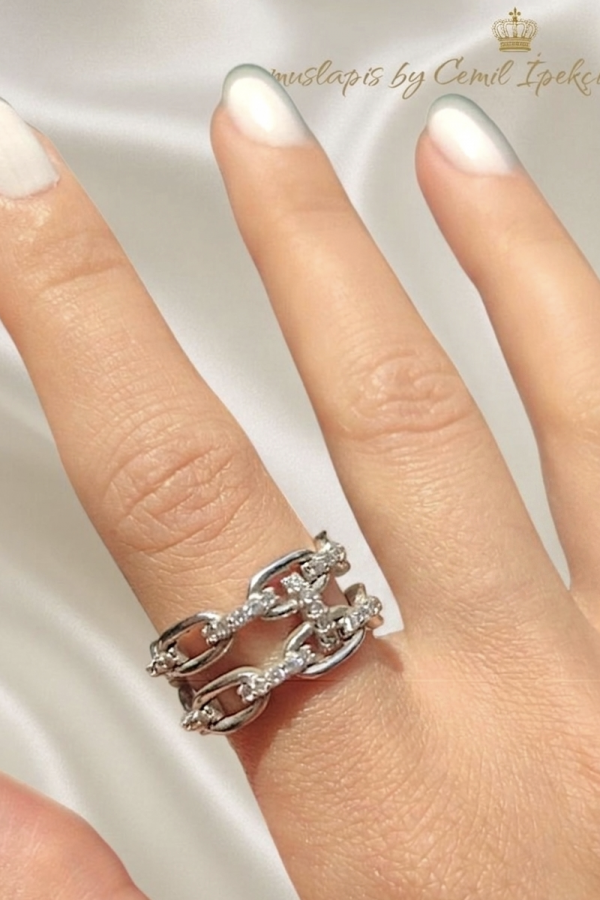 Zincir Motif Gümüş Yüzük Serisi