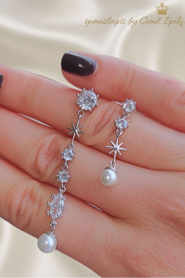 Takma Yeri Gümüş Diğer Yerleri Çelik İncili Küpe Çifti 