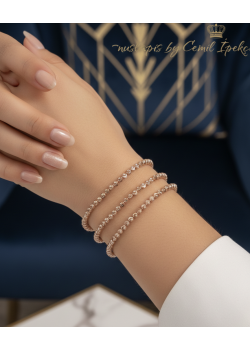 Dorika Topları ile Süslü Gümüş Lastikli Bileklik Serisi (rose)