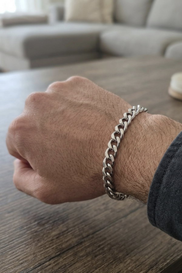 Klasik Zincir Motif Taşsız Cerrahi Çelik Bileklik