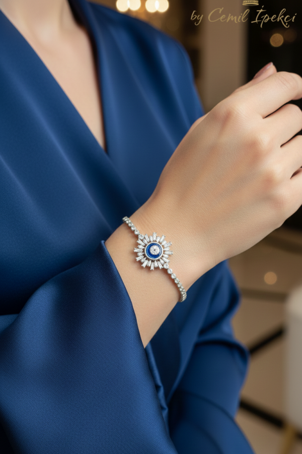 Camgöz Güneş Motif Gümüş Suyolu Bileklik