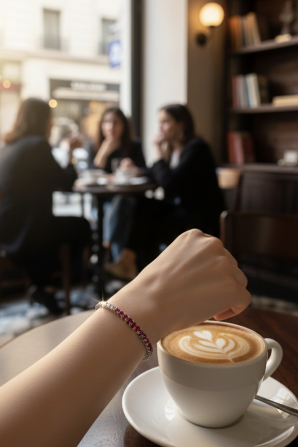 Yarısı Laboratuvar Yarısı Renkli Yakut Taşlı Gümüş Suyolu Bileklik