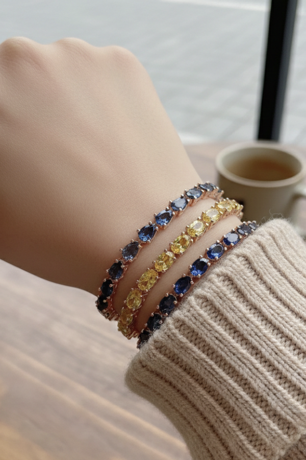 Safir ve Onix Taşlı Asansörlü Gümüş Bileklik Serisi (adet)