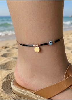 Cam Göz Nazar Boncuklu Taşlı Gümüş Halhal Serisi (siyah)