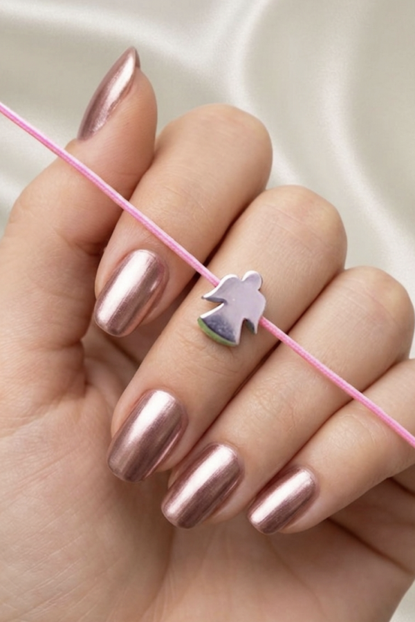 Melek Motif Pembe İpli Gümüş Halhal Melek Motif Pembe İpli Gümüş Halhal