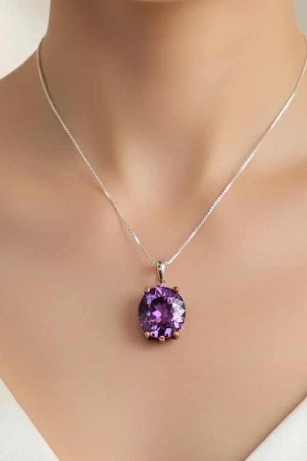 Alexanderite Taşlı Gümüş Tasarım Kolye Ucu 