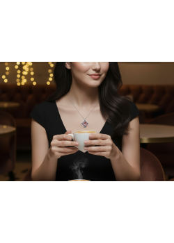 Safir Taşlı Ay Yıldız Motif Gümüş Kolye