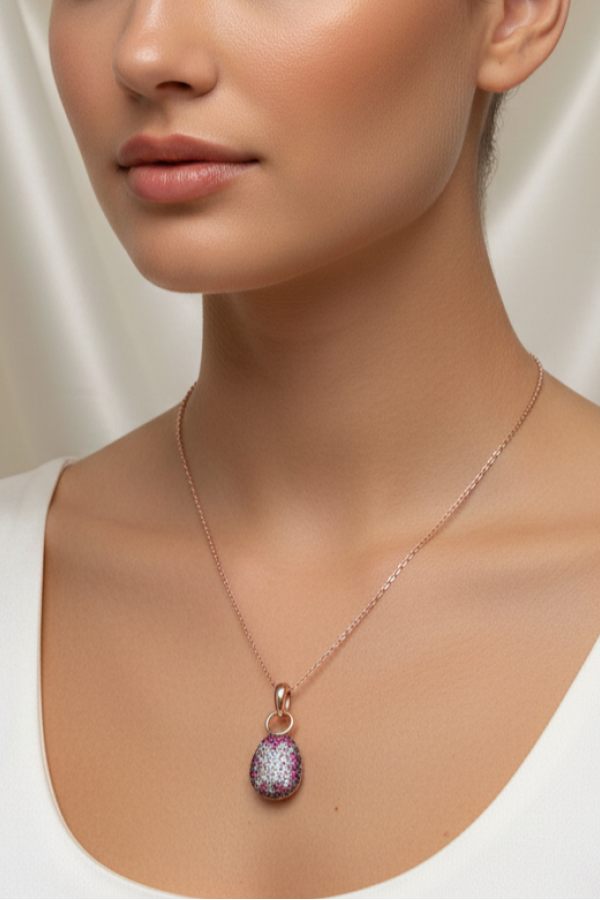 Koyudan Açığa Yakut Renk Geçişli Gümüş Kolye