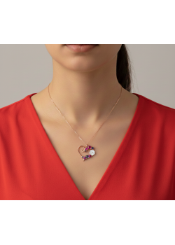 Kalp Motif Sedef Taşlı Çiçek Motif Gümüş Kolye 