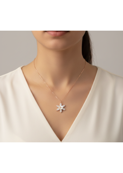 Sedef Taşlı Çiçek Motif Gümüş Kolye (rose)