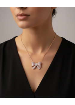 Morganit Taşlı Fiyonk Motif Gümüş Kolye 