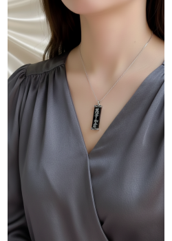 Çince Yazılı Onix Taşlı Gümüş Kolye 