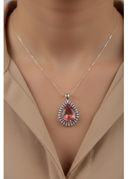 Renk Değiştiren Taşlı İri Damla Motif Gümüş Kolye Ucu 