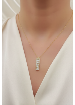 Baget Taşlı Çubuk Motif Gümüş Kolye