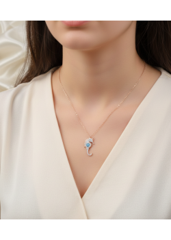 Turkuaz Taşlı Deniz Atı Motif Gümüş Kolye 