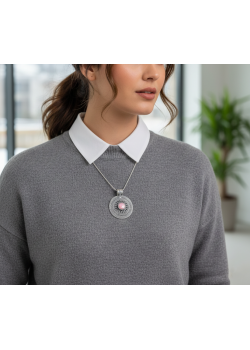 Yakut Taşlı Yuvarlak Motif Gümüş Kolye Ucu 