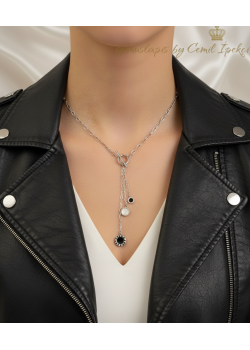 316 L Cerrahi Çelik Onix ve Sedef Taşlı Kolye 