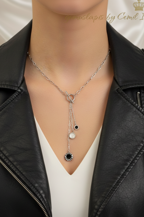 316 L Cerrahi Çelik Onix ve Sedef Taşlı Kolye 