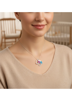 Yakut ve Turkuaz Taşlı Anne Bebek Ayağı Motif Gümüş Kolye