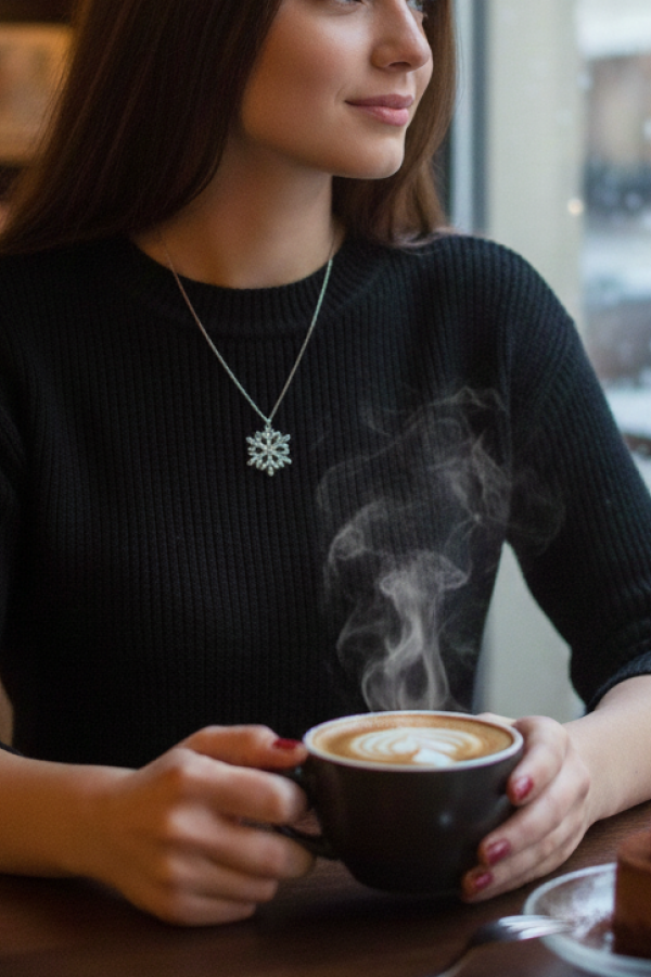 Baget Taşlı Kar Tanesi Motif Gümüş Kolye 